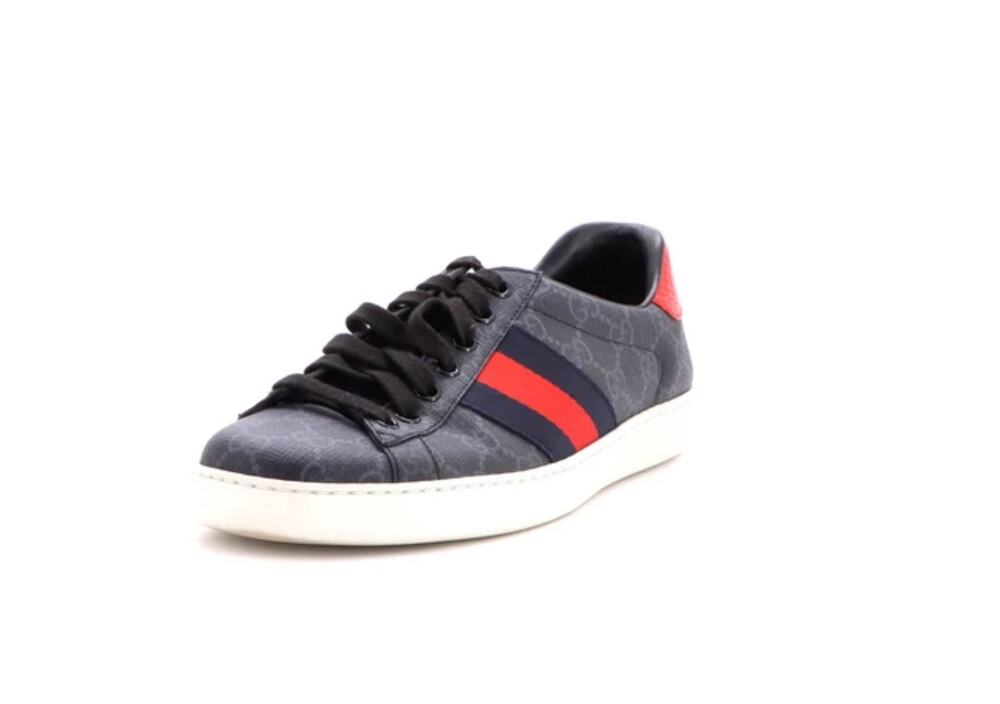Gucci Ace Black Sneakers GG Coated Canvas - M 6.5